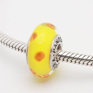 Authentic PANDORA Yellow Orange Polka Dots Glass Murano